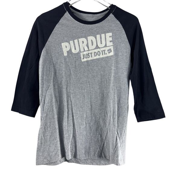Vintage Nike Purdue University Just Do It Raglan T- Shirt Gray Black Slim Fit XL - Picture 1 of 5